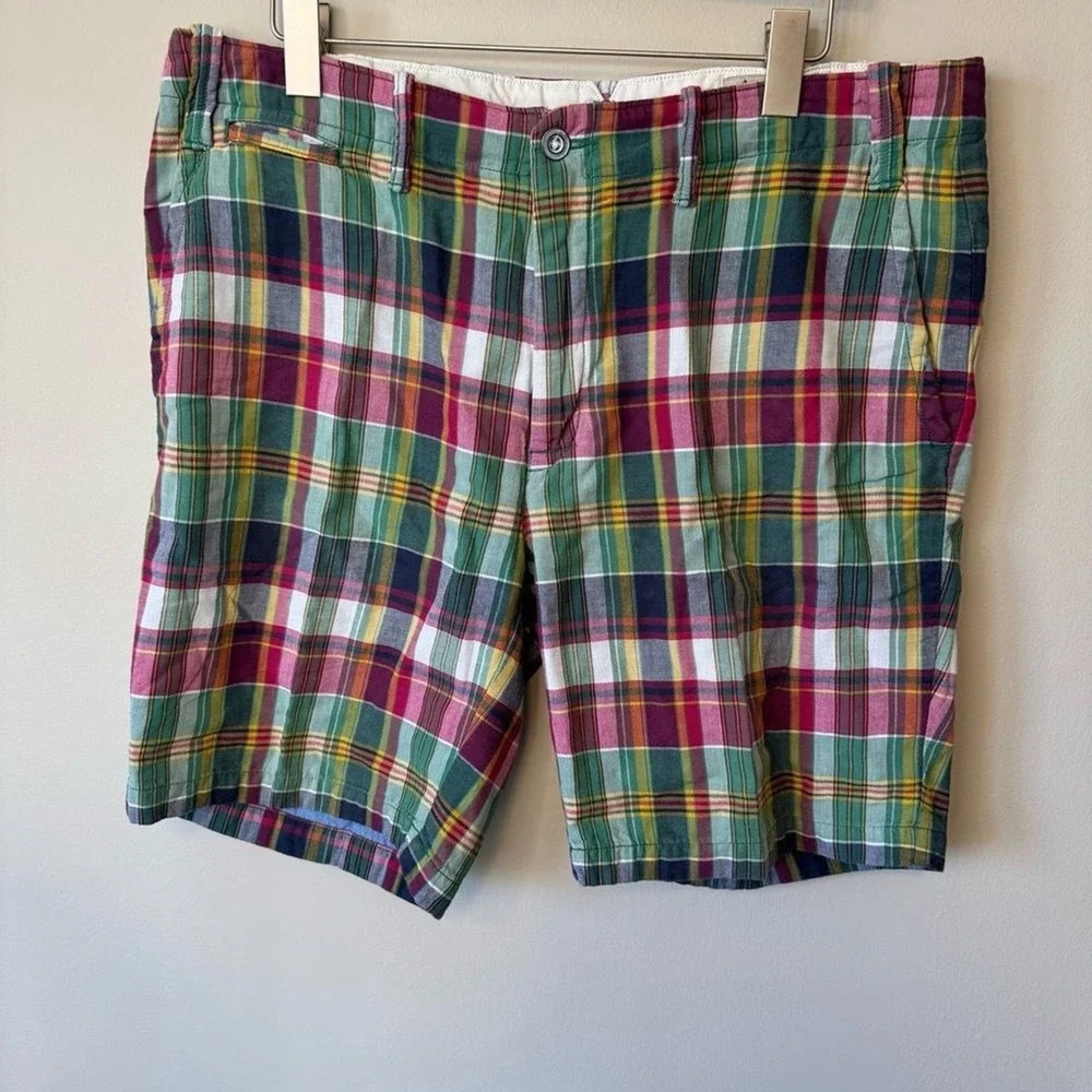 Vtg POLO Ralph‎ Lauren Mens 35 Madras Plaid Cotton Preppy Summer Shorts